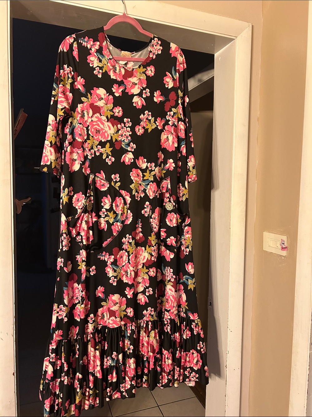 Zadie B’s Maxi Dress Black Floral Midi Dress with Pink Rose Print